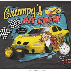 Vtg Disney Shirt "Grumpy's Pit Crew" Racing Race Car NWT Charcoal Gray Size XXL